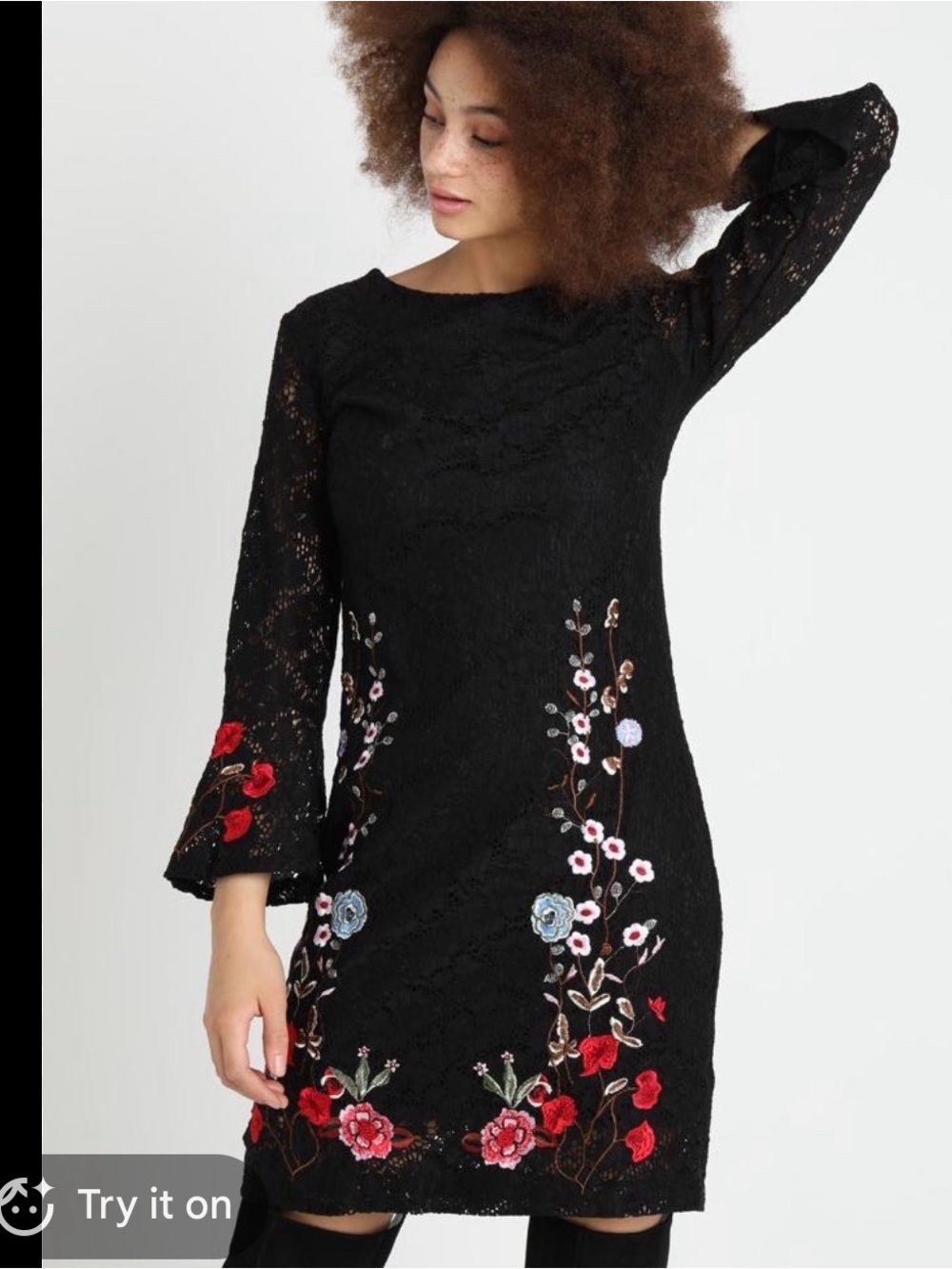 Desigual Black Lace Floral Embroidered Dress